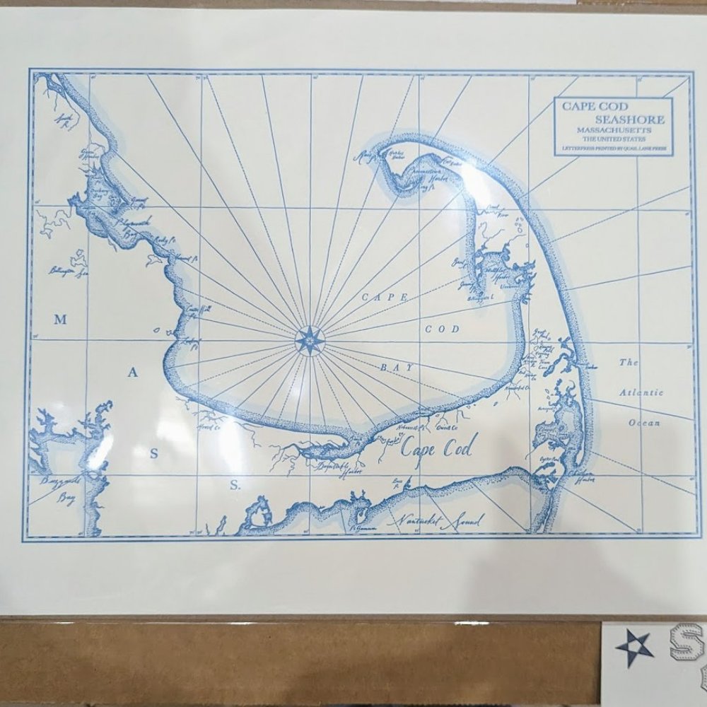 Cape Cod, Massachusetts Letterpress Map